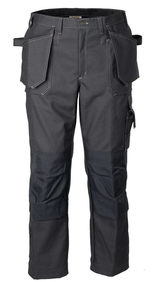 Брюки рабочие мужские летние тёмно-серые 255KP-FU-555 из плотного хлопка 100% с наколенниками и 12 карманами в интернет-магазине sww.com.ru,вид спереди